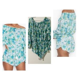 Victoria's Secret Women’s Large Vibrant Floral Romper Long Sleeve Green Yellow